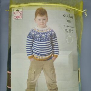 King Cole in Stylecraft SSDK Nordic Style Sailboat and Stripes Boys Jumper Knitting Kit - Sizes 3 - 8 Years - French Navy and Claret