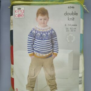 King Cole Cottonsoft Nordic Style Sailboat and Stripes Boys Jumper Knitting Kit - Sizes 8 - 14 Years
