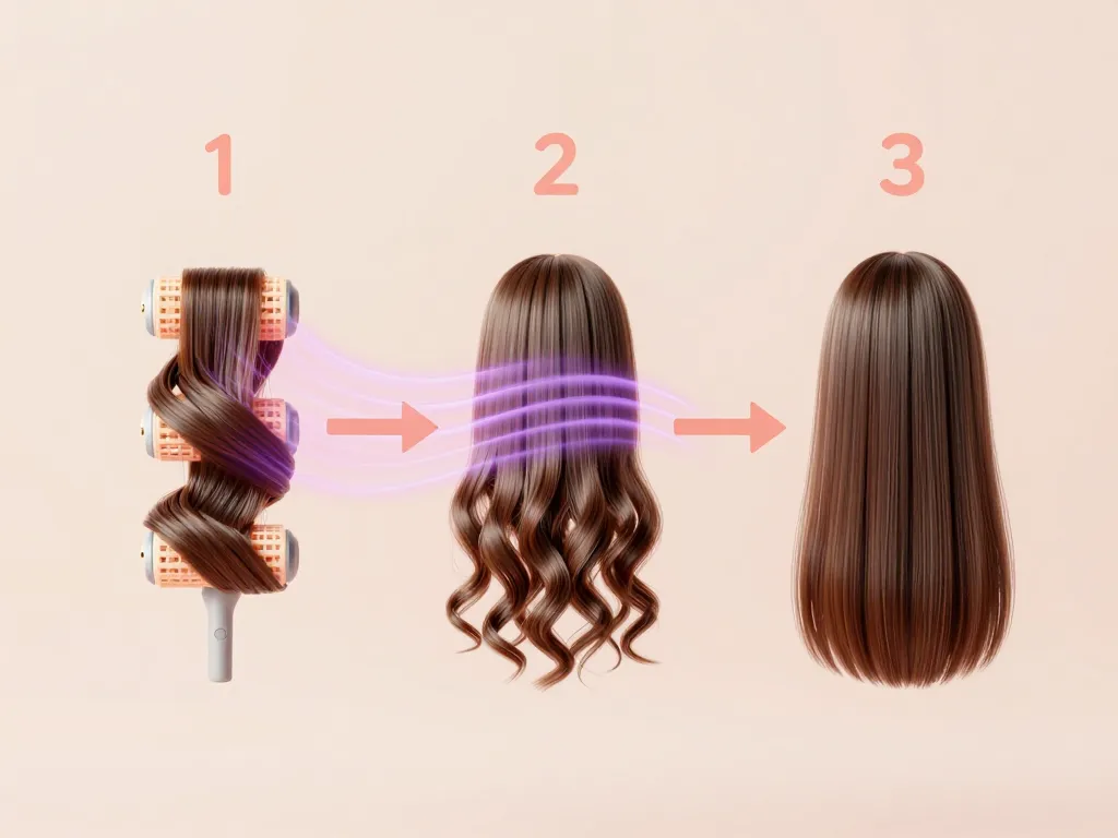 schéma bigoudis chauffants sur cheveux explicatif