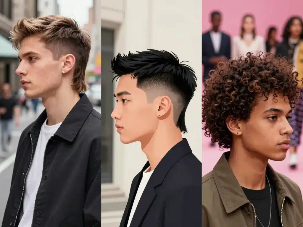 Montage de 3 hommes avec différentes coupes mulet homme 2024 modernes