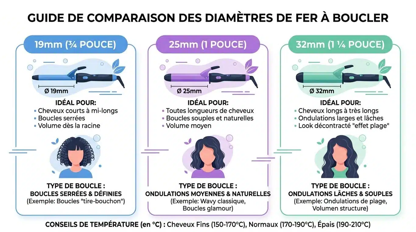Infographie : choisir le diamètre de son fer à boucler selon le résultat souhaité