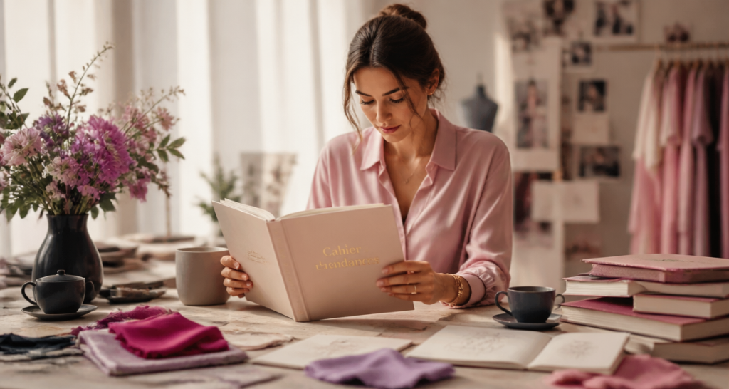 cahier de tendance sur table en studio lumineux