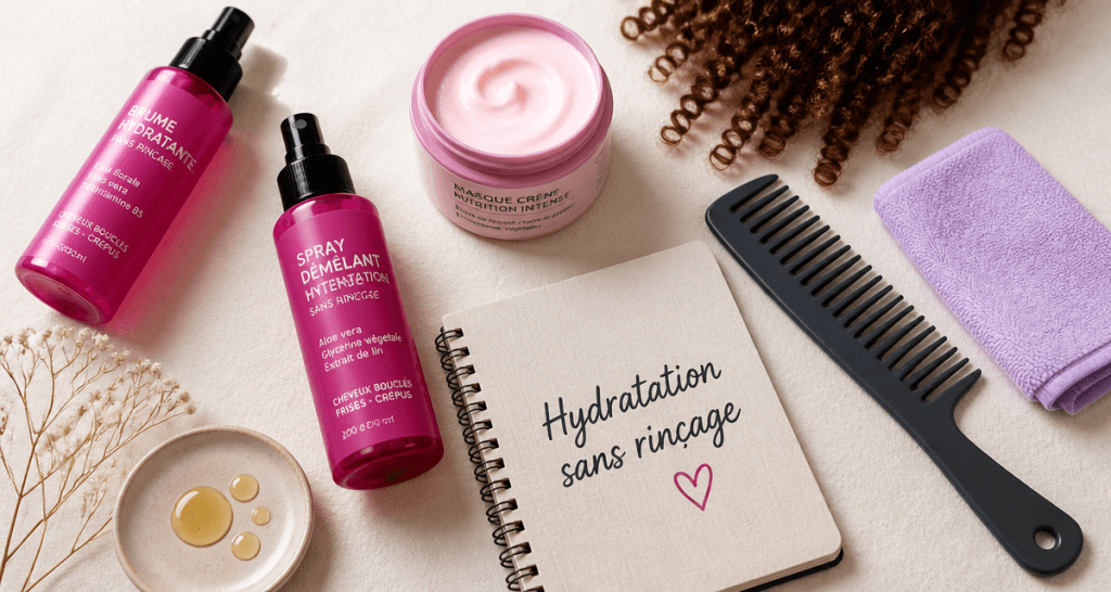 comment hydrater ses cheveux sans rinçage, produits et accessoires