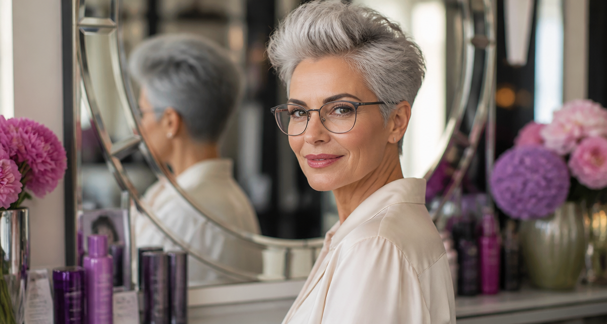 coupe pixie femme 60 ans cheveux gris volumineuse