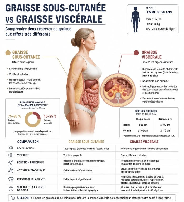 Schéma explicatif de la graisse viscérale et sous-cutanée pour perdre du ventre après 50 ans