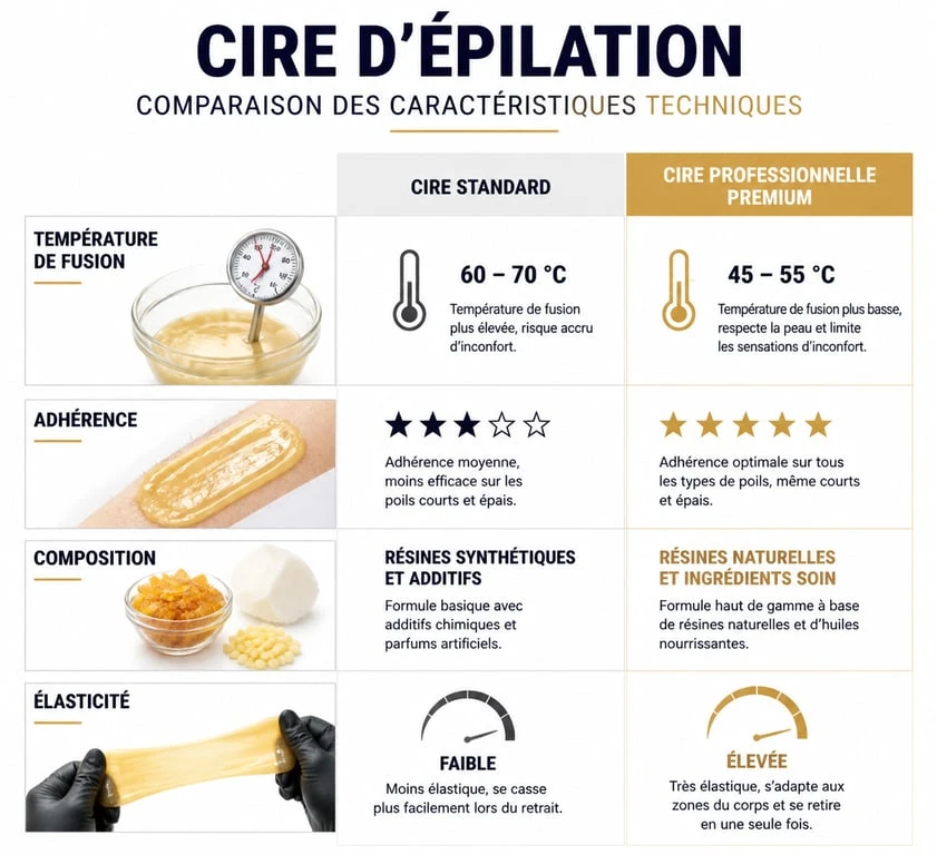 Infographie comparative des critères de choix pour la meilleure cire épilation professionnelle