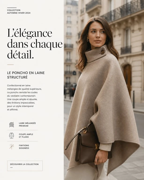 Femme portant un manteau poncho femme élégant en laine pour un look hivernal chic