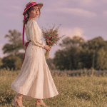 tenue champetre femme robe lin champ fleuri