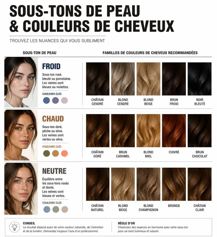 Infographie sur le choix de la couleur de cheveux selon le sous-ton de la peau