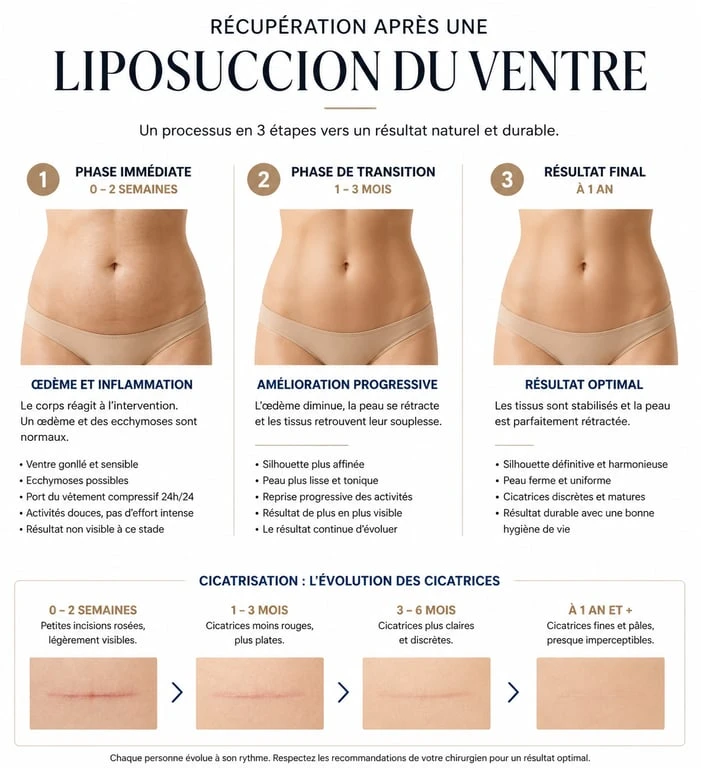 Étapes de récupération après une liposuccion du ventre avant apres