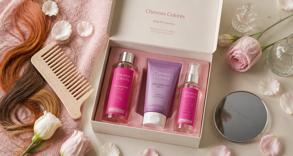 meilleur shampoing cheveux colorés sur table avec accessoires