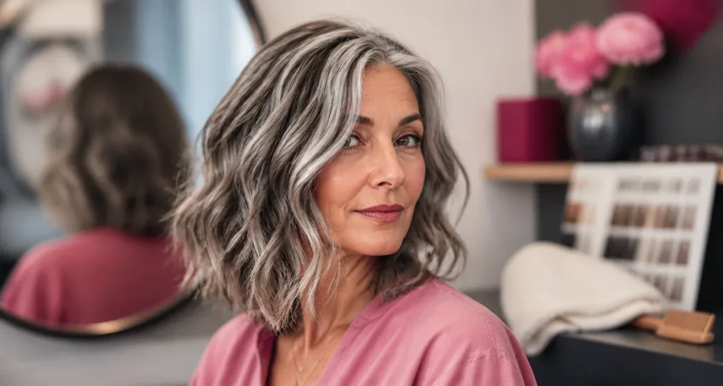 Quel balayage sur cheveux blancs : racines fondues poivre et sel, sans effet racines