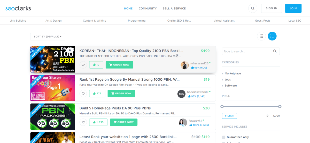 SEOClerks buy high-quality backlinks marketplace