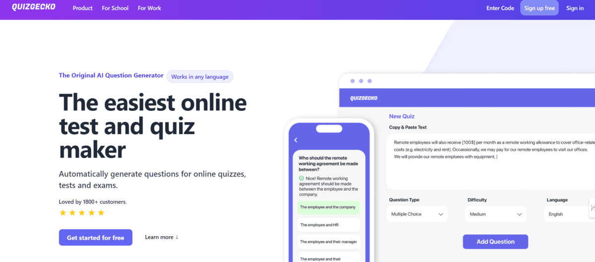 QuizGecko AI quiz generator for teachers
