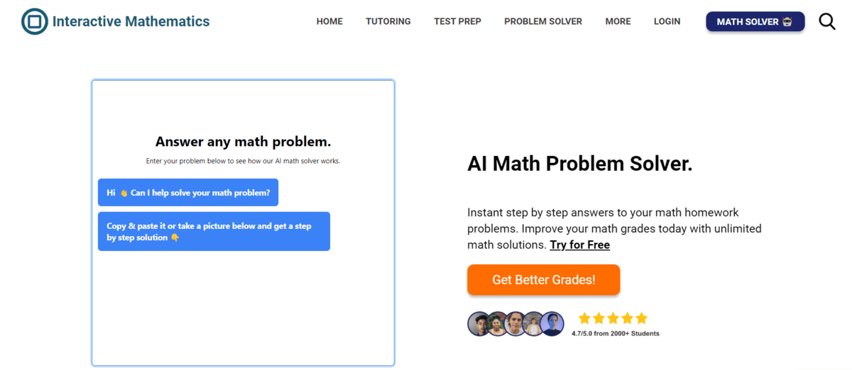 Interactive Mathematics AI math homework tool for students