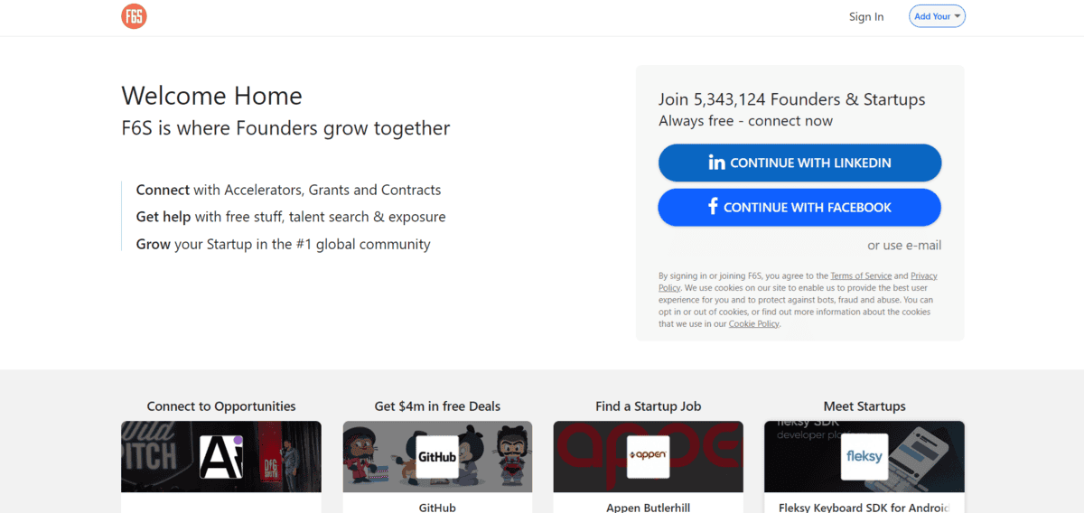 F6S startup directory accelerators and investors