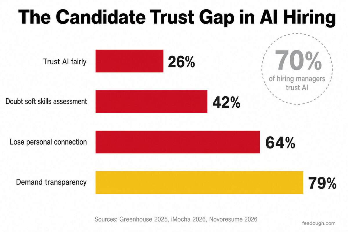 What aspects of AI hiring do candidates trust or distrust?