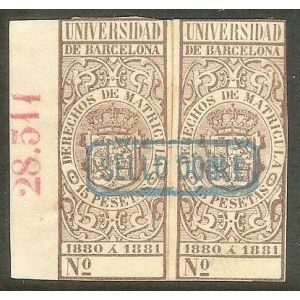 Derechos de Matricula. Universidad de Barcelona 1880-81. Sello Doble