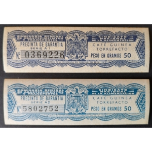 2 Precintas de 50 gr. de Café Guinea Torrefacto 1958 con variedad