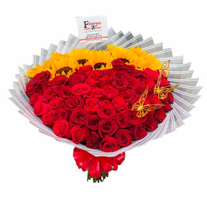 Buchon Corazon Rosas y Girasole