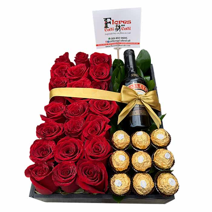Ramo-de-Rosas-Rojas-con-Chocolates-y-Baileys en Cali a Domicilio