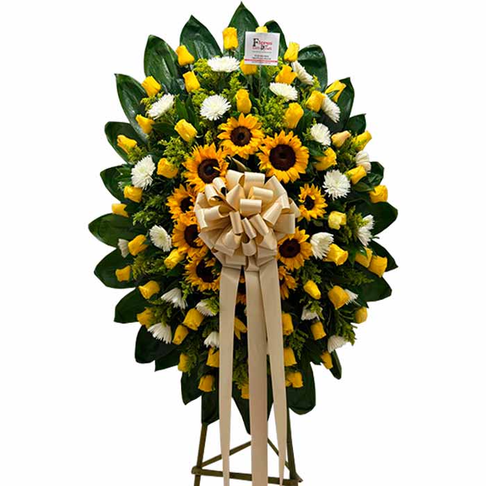 Corona Funebre rosas amarillas y Blancas