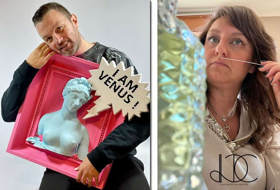 Vignetta pop art con busto di scultura classica e cartello "I AM VENUS!".