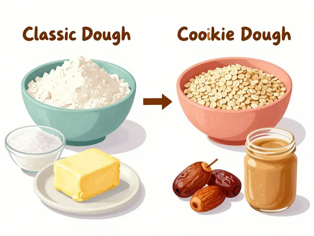 Comparaison ingrédients classiques et alternatifs cookie dough healthy