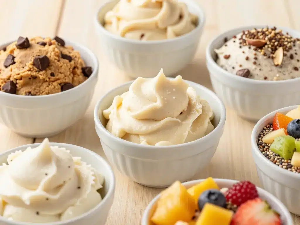 Différents bols de cookie dough healthy pour tous les objectifs