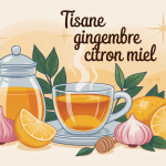 tisane gingembre citron miel bienfaits tasse fumante entourée gingembre citron miel