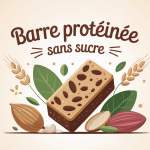 Barre protéinée sans sucre entourée d'ingrédients naturels