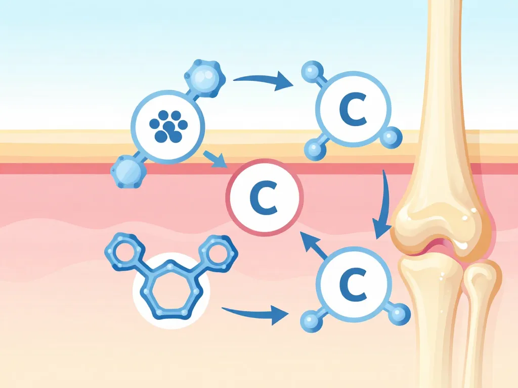 Schéma action collagen powder with vitamin c peau articulations