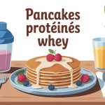 Assiette de pancakes moelleux, protéine whey, fruits frais, recette pancake proteine whey