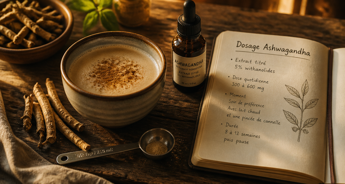 ashwagandha dosage par jour bol lait racines