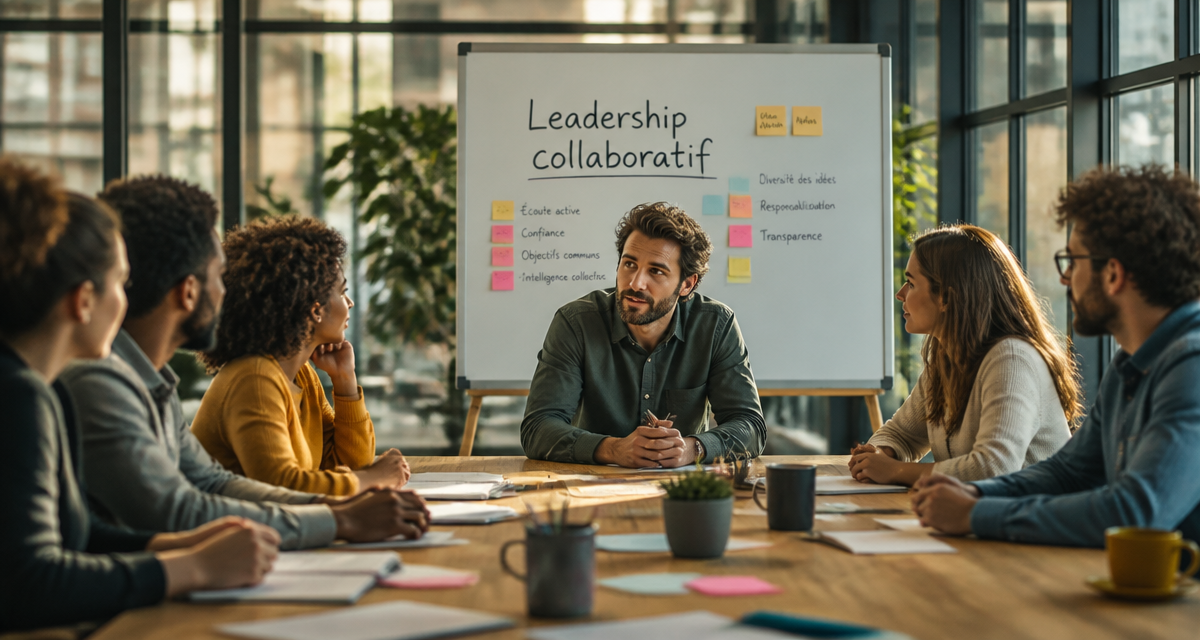 leadership collaboratif équipe en réunion