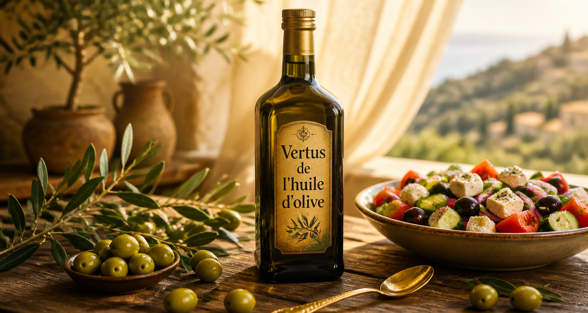 les bienfaits de l huile d olive en bouteille sur table