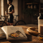 livre sur la nutrition sportive avec aliments et cycliste