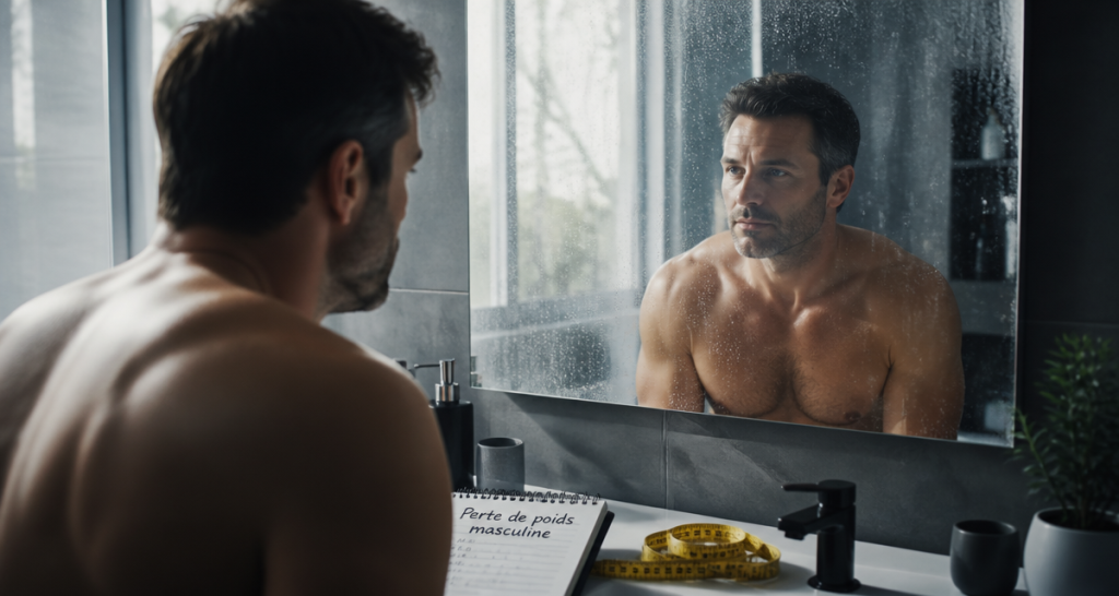 perte de poids homme devant miroir