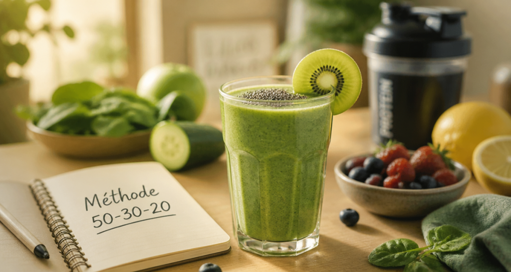 smoothie perte de poids vert avec graines de chia et kiwi