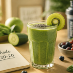 smoothie perte de poids vert avec graines de chia et kiwi