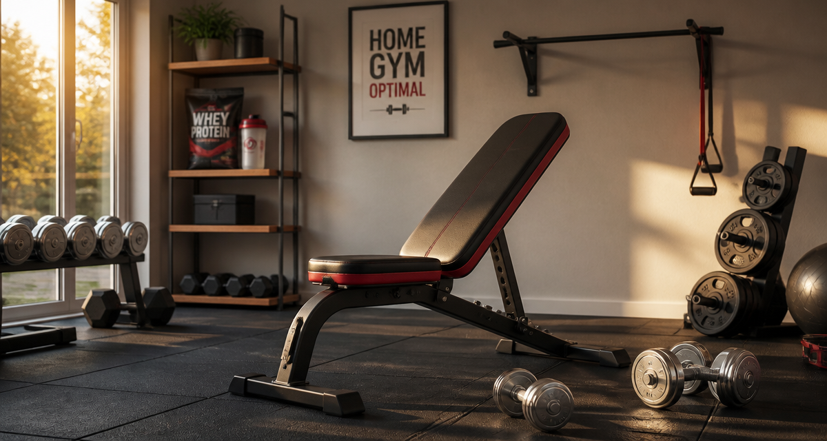banc pour musculation avec haltères et accessoires