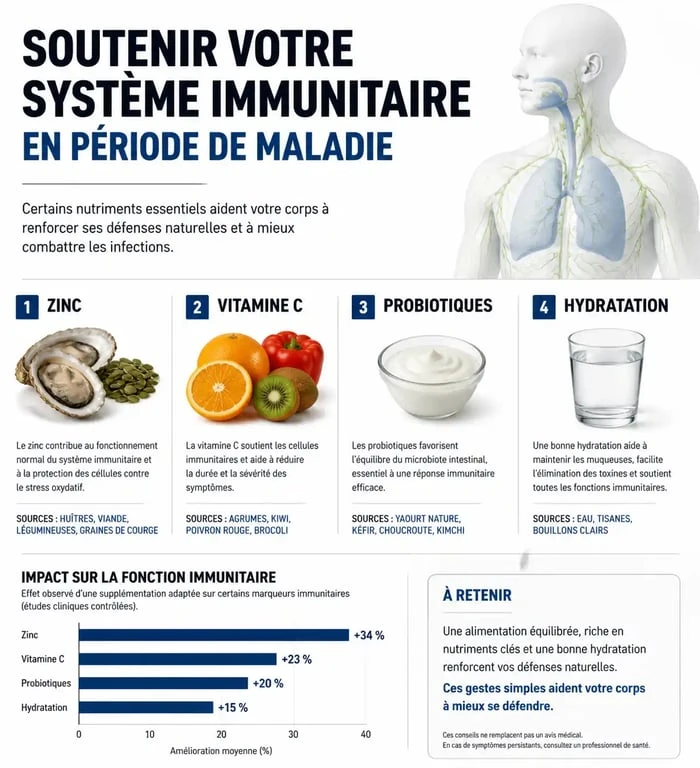 Infographie sur les aliments à privilégier pour booster son système immunitaire quand on est malade