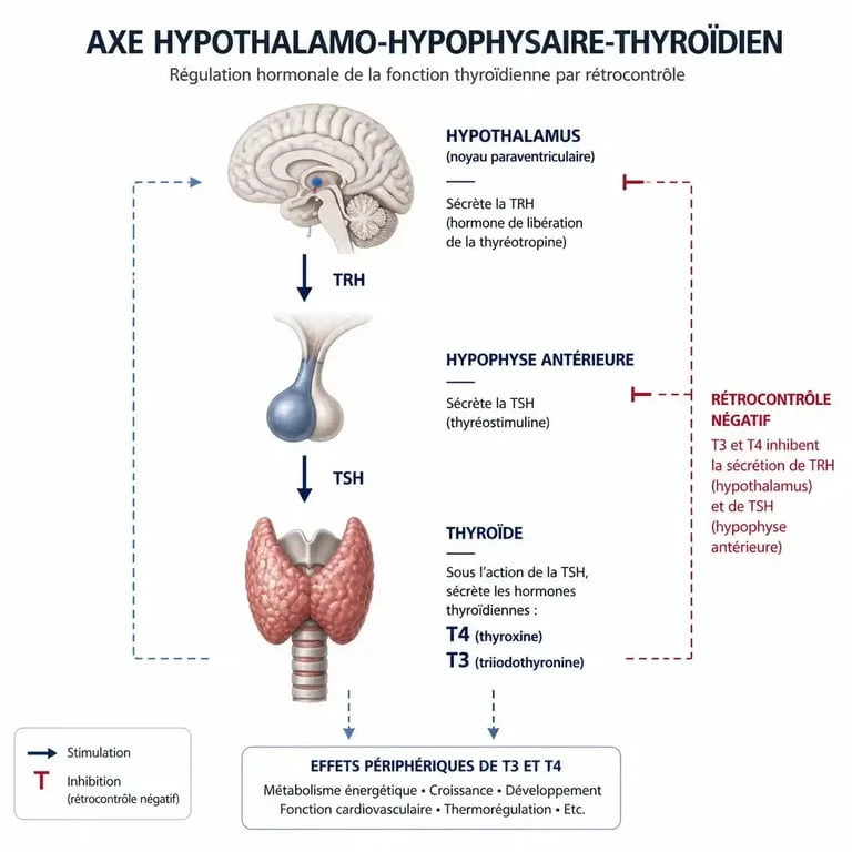 Schéma de la régulation hormonale de la thyroïde pour comprendre le bilan thyroïdien T3 T4 TSH