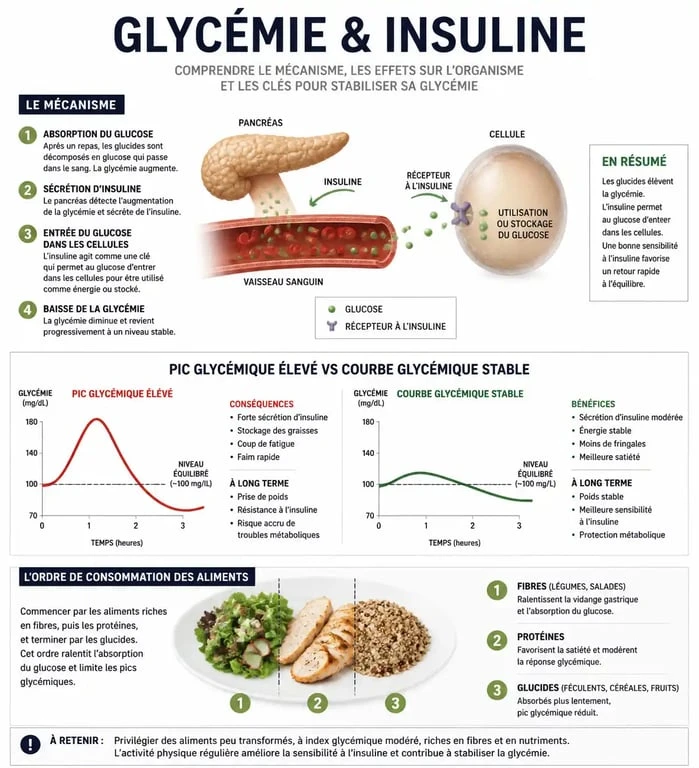 Infographie sur la régulation de la glycémie pour la perte de poids et l'équilibre insulinique