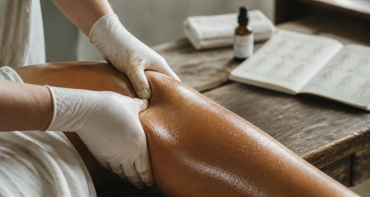 Perdre cellulite des cuisses : palper-rouler sur cuisse avec huile