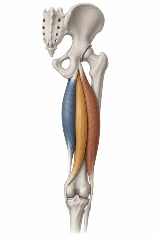 Schéma des muscles derrière la cuisse montrant les ischio-jambiers