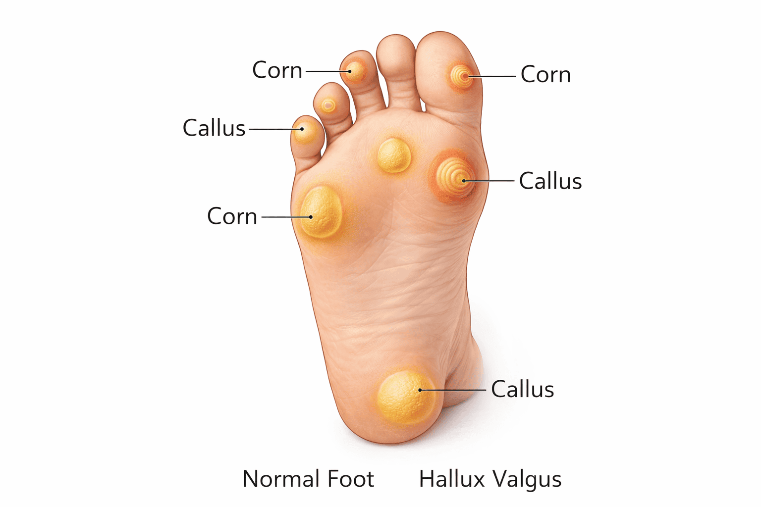 יבלות לחץ בכף הרגל – עומס נקודתי מתחת לראשי המסרקים
