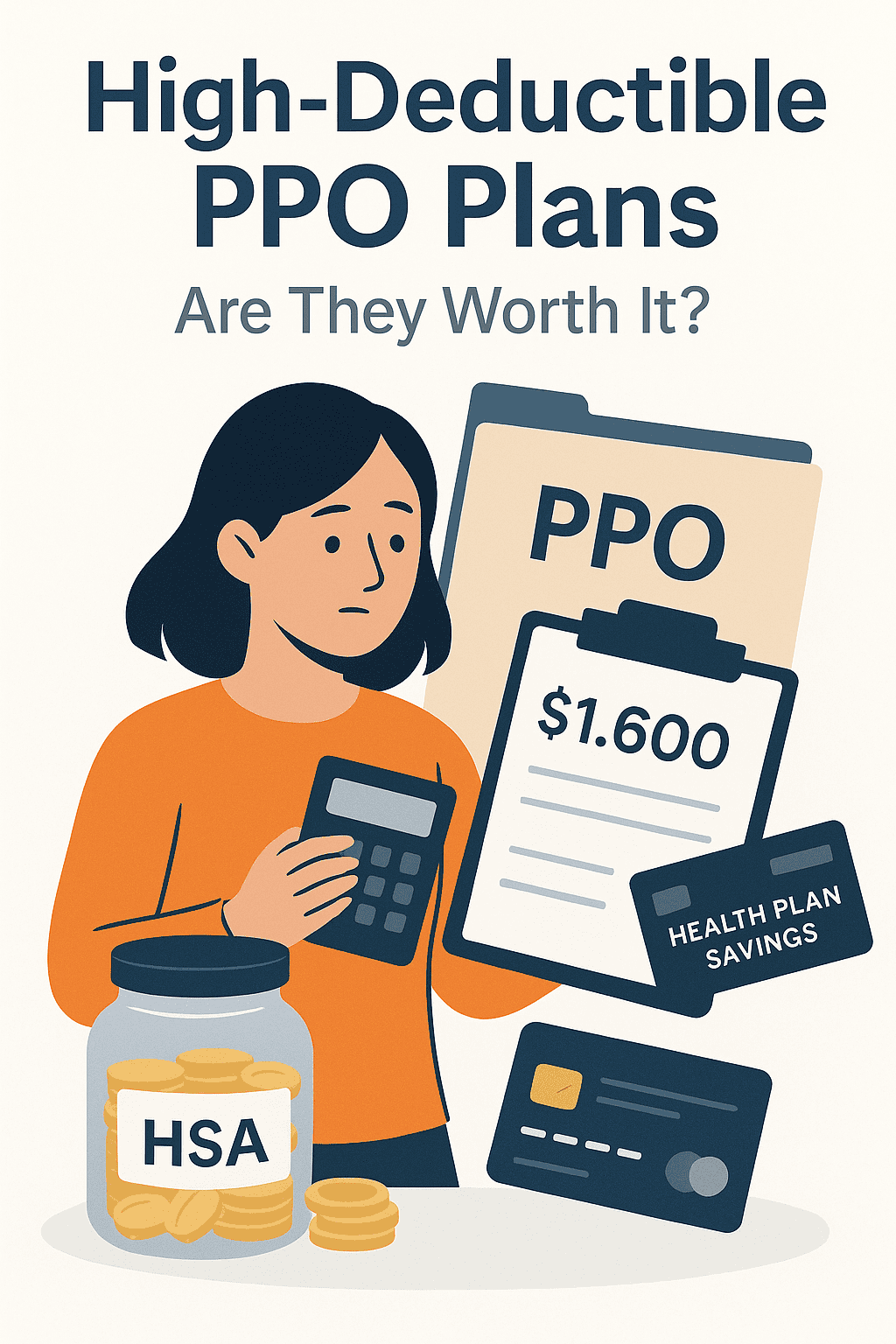 Illustration of a person comparing medical savings options with a high deductible PPO plan.