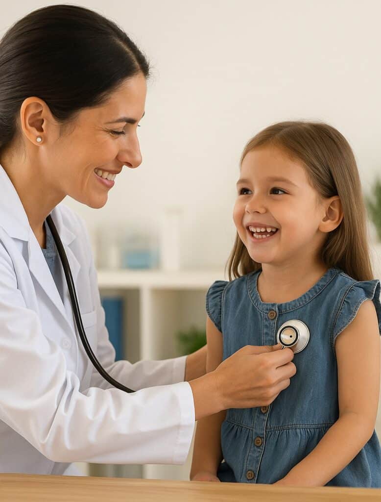 Pediatrician examining a smiling child during a CHIP-covered visit in Texas