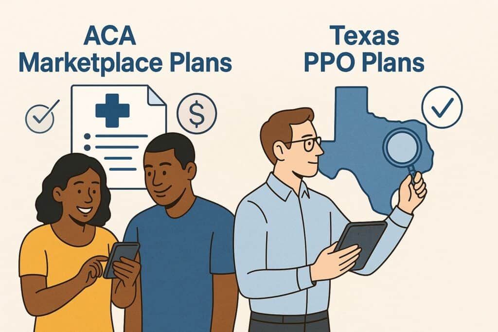 Texans comparing ACA and PPO health insurance options